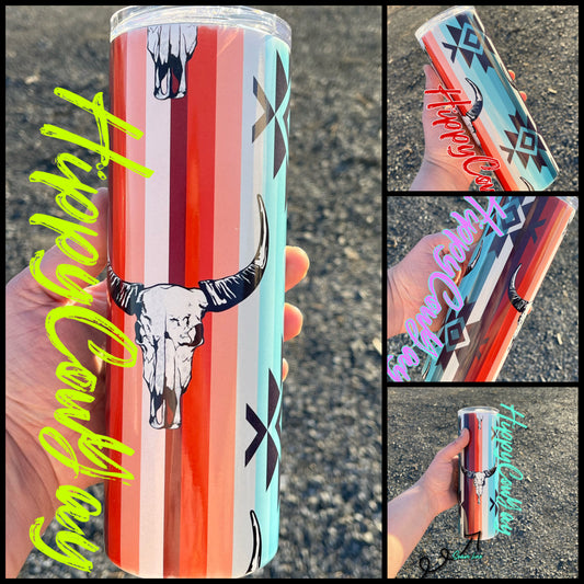 Bull skull serape 20oz skinny tumbler